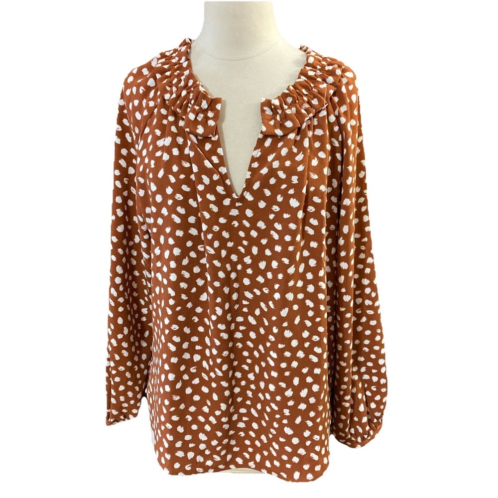 J.Crew Women's Drapey Ruffle Neck Top Sz L‎ New in Brushstroke Printed 365 Crepe